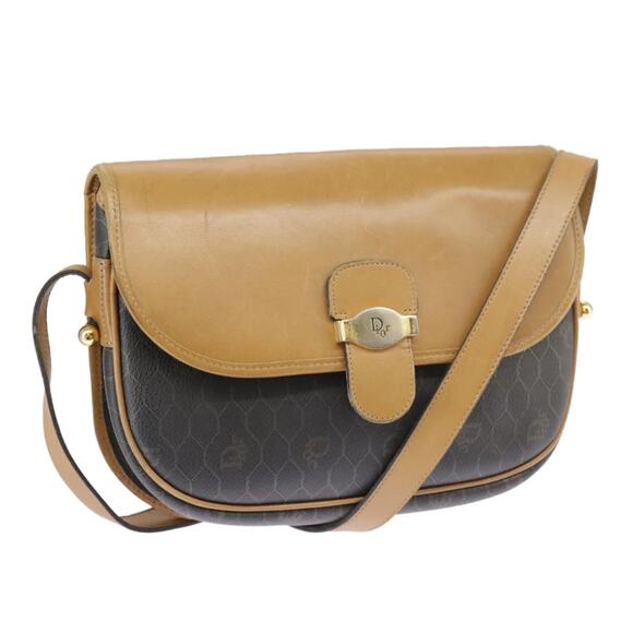 DIOR Honeycomb Canvas Shoulder Bag Pvc Leather Beige Gold - Picture 1 of 13